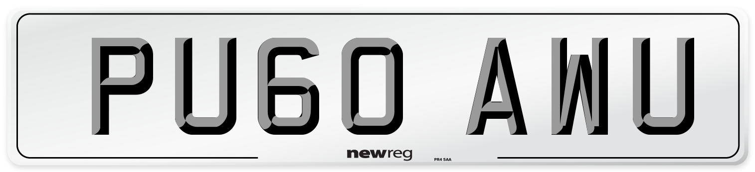 PU60 AWU Number Plate from New Reg